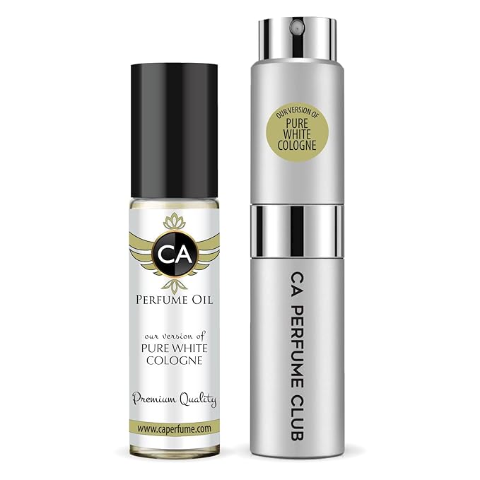 CA Perfume Duo Impression of Pure White Cologne For Women And Men Perfume Layering Set Long Lasting Travel Size EDP + Body Oil Roll-On Bottle 0.27 Fl Oz+0.33 Fl Oz