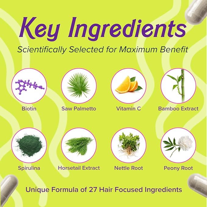Luvly Hair Growth Booster+ Natural Hair Growth Vitamins for Women with Thinning Hair - Biotin & Vitamin Supplements with Plant Based Complex for Thickening, Longer, Stronger Hair Skin Nails - Non-GMO
