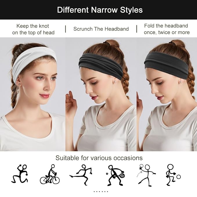Fashion Headbands For Women Wide Headband Yoga Workout Head Bands Hair Accessories Band Black White Gray 6 Pack