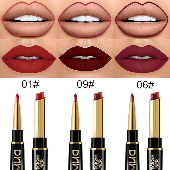 evpct 3Pcs Dark Ruby Wine Red Lip Liner and Lipstick Set Kit for Women Matte Matt 24 Hour Lipstick and with Lip Liner Pencil Set Waterproof Long Lasting 24 labial labiales mate 24 horas originales