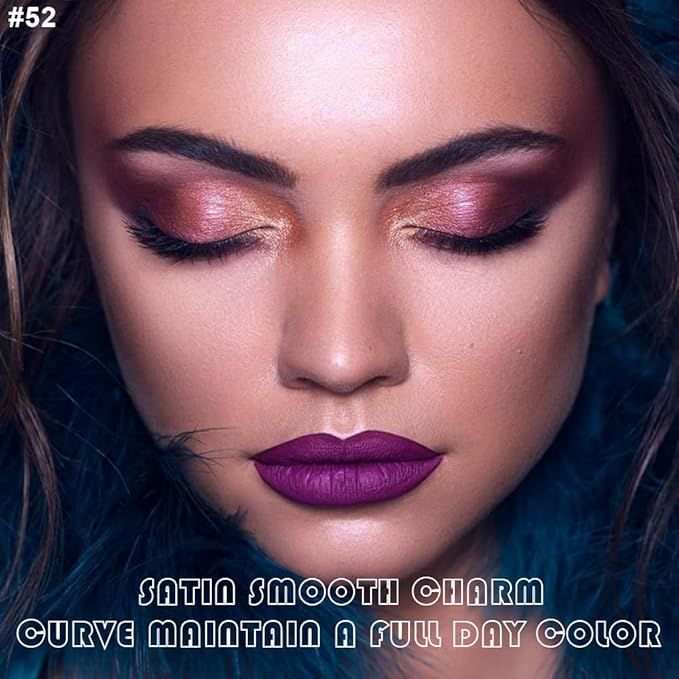 evpct 2Pcs Purple Matte Liquid Lipstick Lip Gloss Stain and Retractable Lip Liner Makeup Set for Women Long Lasting Waterproof 24 Hours Permanent Lipstick labial mate larga duracion 24 52#