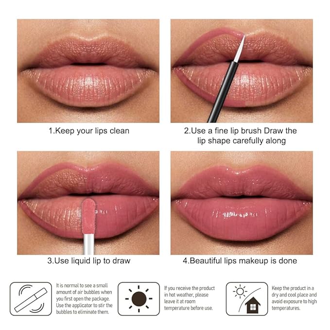 evpct Rose Nude Shiny Longwear No-Budge Liquid Lip Color Lipstick Makeup, Highly Pigmented Color Instant Shine, Waterproof Long Lasting Lipstick for Women, Lip Stain Gloss with Lip Liner Brush, 01#