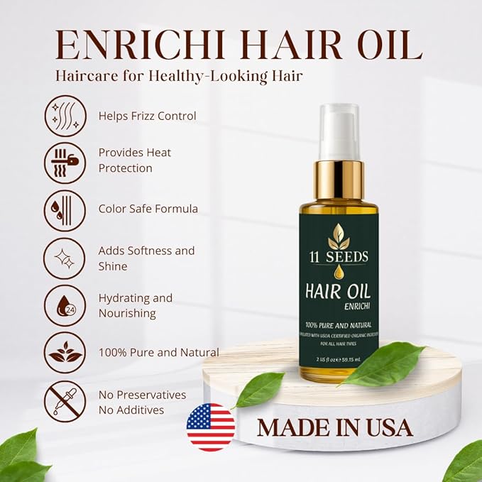 ENRICHI Hair Oil – Hair Heat Protectant for Frizz Control, Adds Shine, Helps Reduce Dryness and Appearance of Split Ends, Color Safe Formula, Natural Blend for All Hair Types - Silicone Free