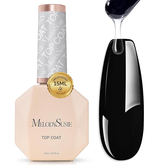 MelodySusie Top Coat No Wipe Glossy Long Lasting Shine Finish Soak Off UV LED Nail Lamp Nail Polish Art Design Manicure Kit Perfect Gifts for Women Girls 1 Pcs 15ml Clear