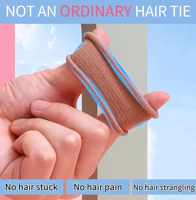 Best ouchless hair ties,100 Pcs Large Brown for Thick Curly Hair Elastic Band Ponytail Holder -Bulk for Women, Girls, Kids, Men - 8MM Thick, No Damage, Soft, Nylon, Stretchy, Cloth, Seamless, Fabric
