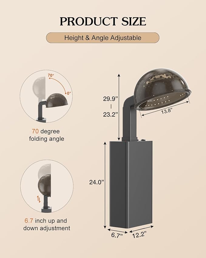 SyyBhb Professional Hooded Conditioning Salon Hair Dryer 1000W with Stand, 60-Minute Timer, Temperature Adjustable, Angle & Height Adjustable Downdraft Hood