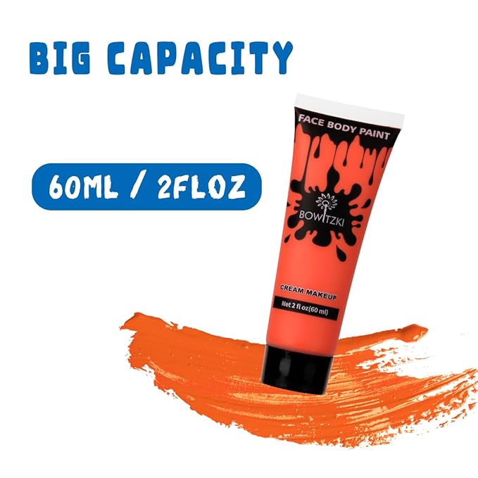 Bowitzki Face and Body Paint 2oz Cream Makeup 60ml Water Based Face Painting Special Effects For Adults Children Kids Halloween Christmas Party Stage Cosplay (Orange)