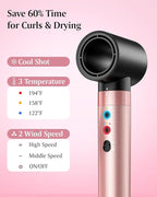 Brightup Dual Voltage Hair Styler - 5 in 1 High Speed Hot Air Styler 1400W Blow Dryer Brush, Negative Ions, Cool Shot Button, Curler, Volumizer, Straighter, No Heat Damage, with Travel Bag