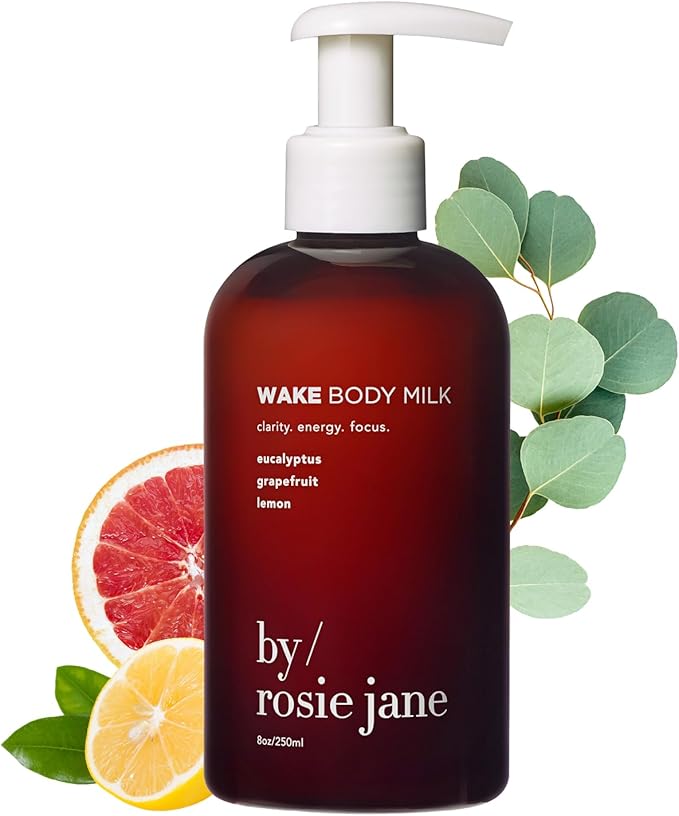 By Rosie Jane Wake Body Milk Skin Care - Milk Toner to Help Tone, Tighten and Hydrate Skin - Body Care Made with Eucalyptus, Grapefruit & Lemon - Helps Promote Anti-Aging & Boost Radiance (250ml)