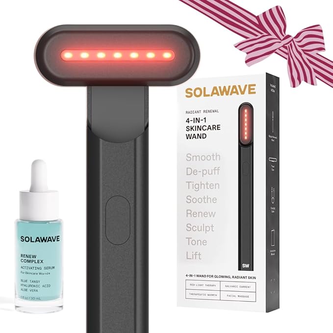 Solawave 4-in-1 Radiant Renewal Red Light Therapy Wand & Renew Complex Activation Serum | Beauty Device for Face & Neck | Serum Boosts Anti-Aging Effects, Reduces Wrinkles, Dark Circles & Puffiness