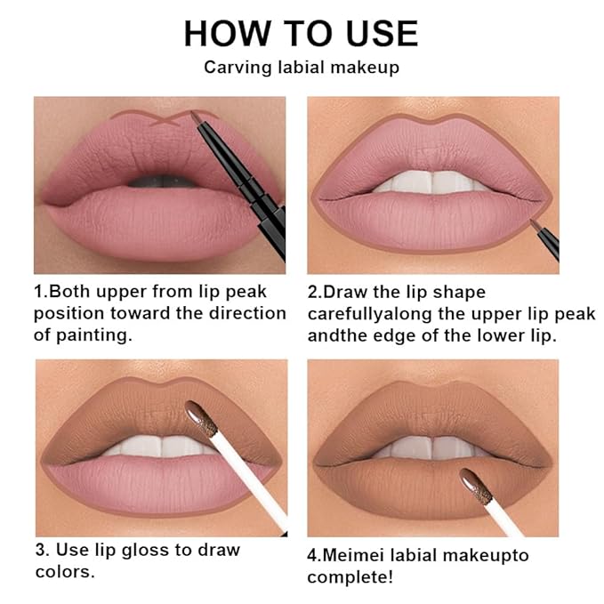 3Pcs 2 in 1 Chocolate Nude Brown True Nude Matte Lip Liner and Liquid Lipstick Stain Makeup Set for women, Long Lasting Smudge Proof Lip Tint Matte Finish Lip Gloss for All-Day Color Hold Set33