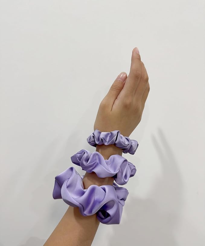 3 Pieces Satin Scrunchies Set for Hair No Crease Elastic Hair Ties for Women and Girls (Purple)