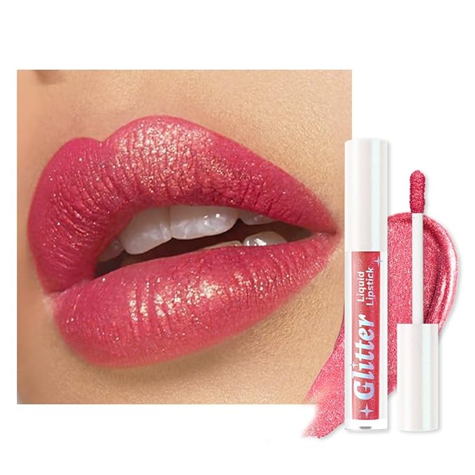 AMY'S DIARY Glitter Liquid Lipstick, Shimmer Metallic Lip Gloss, Long-Lasting Waterproof Lip Color, High Shine Sparkle Makeup,Lip makeup for woman (Burnt Coral Glow5#)