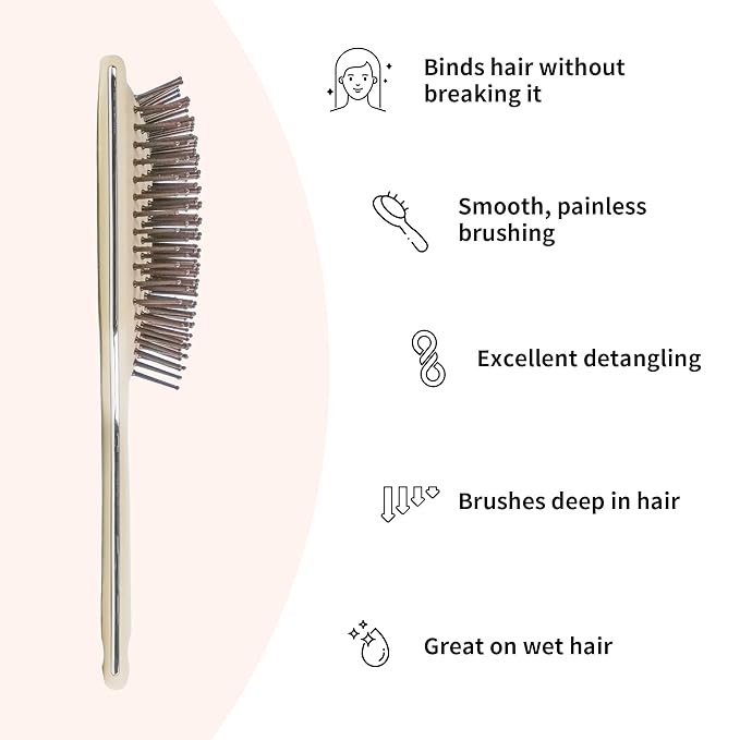 Paddle Hair Brush for Women-Detangling Cushion Brush with Soft Ball-Tip Bristles,Anti-Static Wide Brush for Wet Dry Hair,Smooth Comfortable Scalp Care