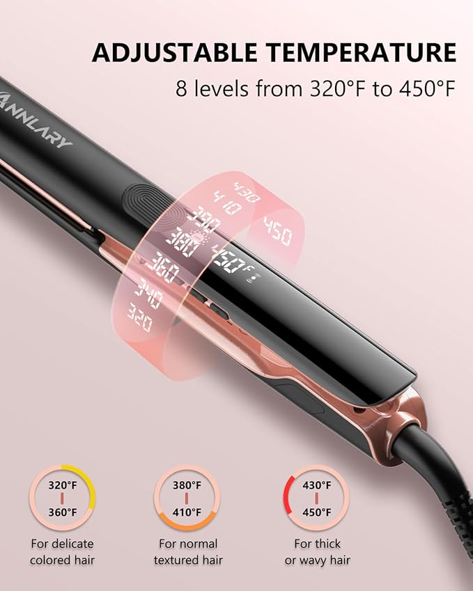 Hair Straightener 1 Inch Flat Iron and Curler 2 in 1 Titanium Ceramic Ionic Dual Voltage Straightener with Heat-Resistant Silicone, for Less Frizz, Shinier & Smoother