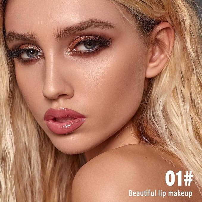 evpct Rose Nude Shiny Longwear No-Budge Liquid Lip Color Lipstick Makeup, Highly Pigmented Color Instant Shine, Waterproof Long Lasting Lipstick for Women, Lip Stain Gloss with Lip Liner Brush, 01#