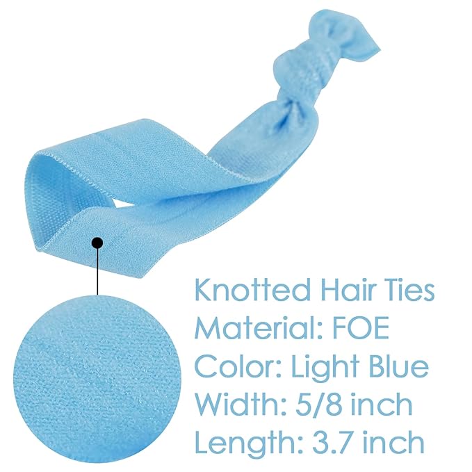 MEEDEE 100 Pack Light Blue Color Hair Ties For Women No Crease Soft Elastic Ribbon No Damage Blue Hair Ties Knotted Ouchless Hair Ribbon Yoga Hair Ribbons Elastic Bracelets