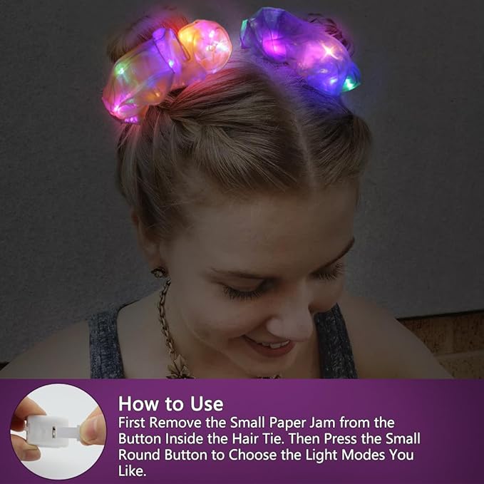 20 Pcs LED Scrunchies, Light up Hair Scrunchies, Glow in the Dark Hair Ties with 3 Light Modes, Neon Hair Accessories for Women Glow Hair Bands