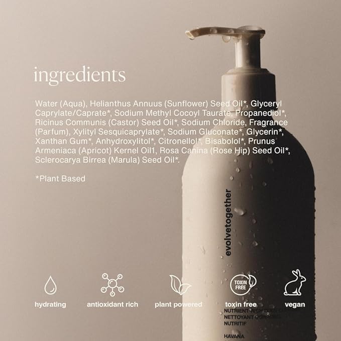 evolvetogether Nutrient-Rich Body Cleanser for Women & Men | Monaco – Mandarin, Oud & Patchouli | Cream-to-Oil Hydration, Gently Cleanses | Vegan, Cruelty-Free, Sulfate Free | (11.8 fl oz)