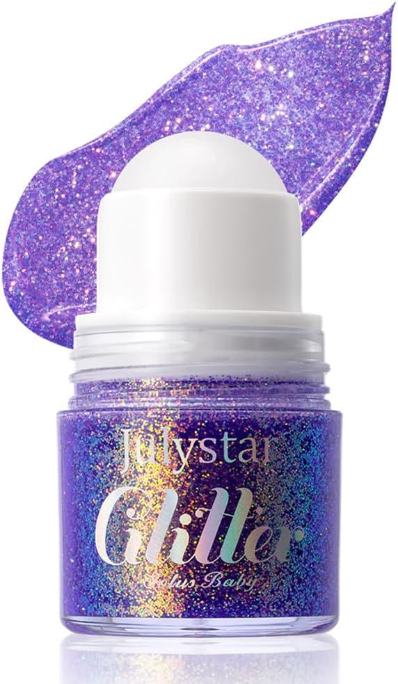 Roll-on Face Body Glitter Gel for Women Kids, Holographic Chameleon Color Glitter Gel Long Lasting Shimmer Makeup for Singer Concerts Music Festival Halloween Rave Accessories (#8 Aurora Violet)