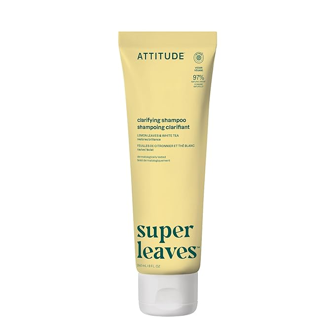 ATTITUDE Clarifying Hair Shampoo, EWG Verified, Restores Shine, Naturally Derived Ingredients, Vegan, Plant Based, Lemon Leaves and White Tea, 8 Fl Oz