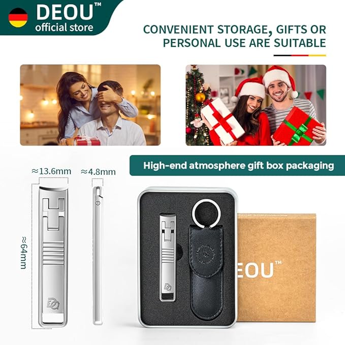 DEOU Folding Ultra-Thin Nail Clippers, Anti-Splash Mini Stainless Steel Manicure Tool, take with You When Traveling, own Nail File, Men's and Women's Gifts (Portable Nail Clippers + Leather case)