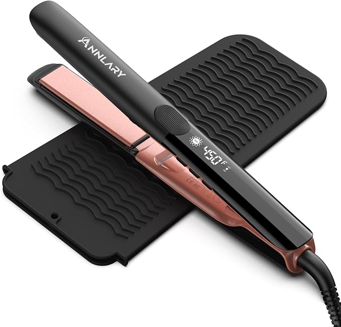 Hair Straightener, 1 Inch Flat Iron Hair Straightener and Curler 2 in 1, Professional Ceramic Ionic Dual Voltage Flat Iron with Anti-Iron Silicone for Less Frizz, Shinier & Smoother Hair