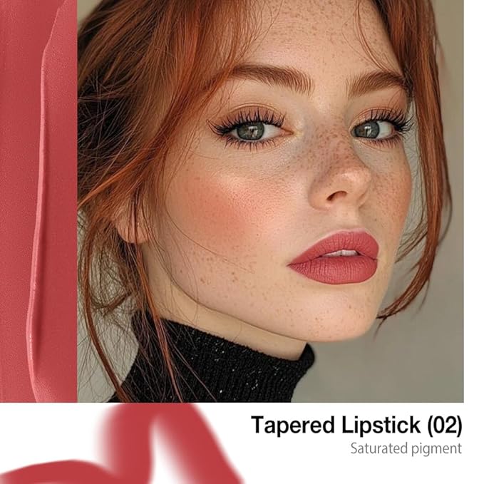 Dark Red Gradient Matte Lipstick Crayon Lip Liner pencil,Crayon Form and Cone Tip 2-in-1 Lip Liner and Lipstick Lip Combo Set Achieve Flawless Contour Gradual Ombre Effect lip Pencil for Old Women