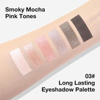 6 Colors Travel Eye Shadow Palette Makeup, Black Dark Smoky Grey Nude Pink Rose Champagne Gold Pearl White Sparkly Shimmer Glitter High Pigment Mini Eyeshadow Palette for Older Women, Built in Mirror