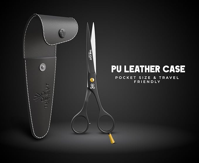 The Cut Factory® 6.5” Matte Black Luxury Hair Scissors – Ultra-Sharp High Carbon Steel Barber Shears for Men, Women & Kids – Gift-Boxed with Leather Pouch – Precision Cutting for Salon & Home