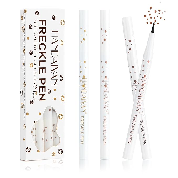 Freckle Pen 4 PCS Set – 4 Colors (Light Brown, Natural Coffee, Chestnut, Dark Brown) for Natural Looking Fake Freckles – Waterproof, Long Lasting Faux Freckles Makeup Tool