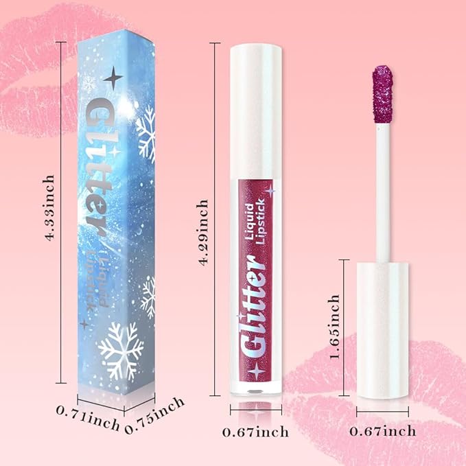 AMY'S DIARY Purple Sparkle Liquid Lipstick, Shimmer Metallic Lip Gloss, Long-Lasting Waterproof Lip Color, High Shine Sparkle Makeup,Lip makeup for woman (10#)