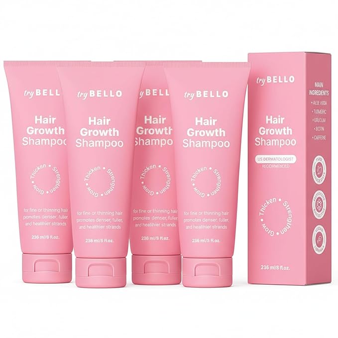 Trybello Hair Growth Shampoo | Natural Hair Thickening & Scalp Detox | Aloe Vera, Turmeric, and Urucum Extract | Sulfate-Free, Vegan, Anti-Hair Fall Formula | For Any Hair Type | 4 Pack Combo