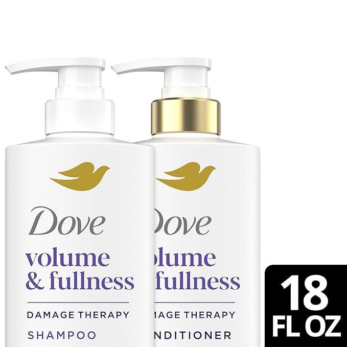 Dove Shampoo and Conditioner Set, Volume & Fullness – Daily Volumizing Hair Care Formula Infused with Collagen, 18 Oz Ea