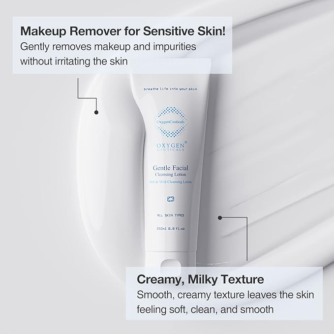 OxygenCeuticals Gentle Facial Cleansing Lotion – Hydrating Cleanser for Sensitive & Dry Skin, Removes Makeup Residue & Impurities Without Greasy Feel, Enriched with Botanic Oils 33.8 fl.oz (1000ml)