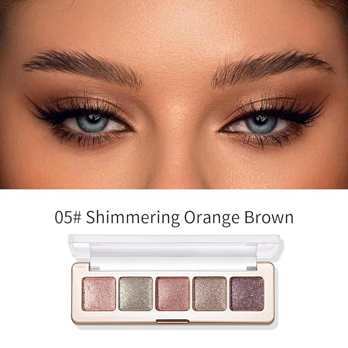 5-Color Eyeshadow Palette, Matte & Shimmer Neutral Browns, Low Saturation High Pigment, Blendable Buildable Waterproof, Smooth Skin-Friendly, 5#