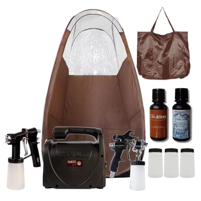 MaxiMist Elite Evo Pro Plus Professional Sunless Spray Tan Machine Kit with Brown Tent and two sprayguns
