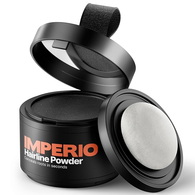 IMPERIO Root Touch Up Hair Powder for Concealing Hair Loss instantly, Hairline Powder for Women & Men, Water resistant Root Cover Up for Thinning Hair in Premium Hairdressing Quality (Black)