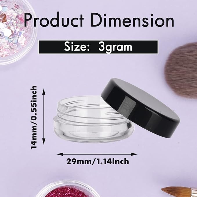 3 Gram Sample Jars with Lids - 50 Count Mini Cosmetic Containers for Makeup Travel & More - Includes Disposable Spatulas