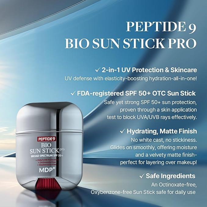MDP+ Peptide 9 Bio Sunstick Pro | Korean Sunscreen Stick SPF 50+, Lightweight, Non-Greasy Broad Spectrum UV Protection for Face & Body