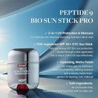 MDP+ Peptide 9 Bio Sunstick Pro | Korean Sunscreen Stick SPF 50+, Lightweight, Non-Greasy Broad Spectrum UV Protection for Face & Body