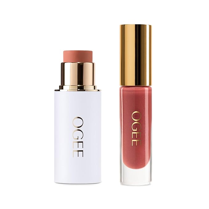 Ogee Lush Sunset - Topaz Face Stick & Freesia Lip Gloss Duo - Limited Edition Holiday Makeup Gift Set - Certified Organic & Skincare-Infused