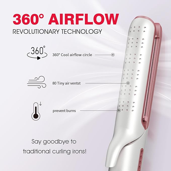 Airflow 2-in-1 Hair Straightener & Curler, Titanium Flat Iron with 360° Cooling Vents for Style Locking | Dual Voltage for Travel, 5 Heat Settings, Auto Off & 15s Fast Heat-Up