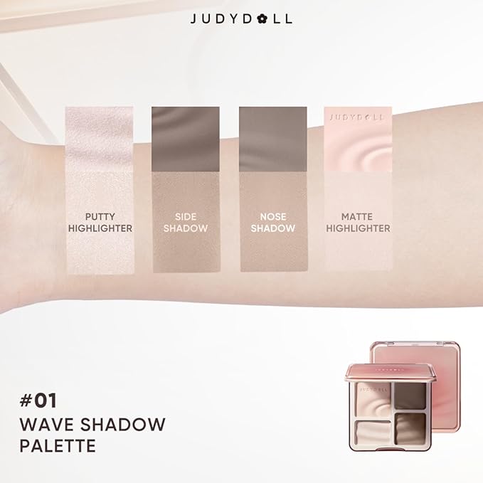 JUDYDOLL Highlight & Contour Palette, All-in-One Matte Highlighter Contour Compact, stocking stuffers, Blendable Face Makeup for Cool and Olive Skin Tone, Stocking Stuffers (01 Wave Shadow Palette)