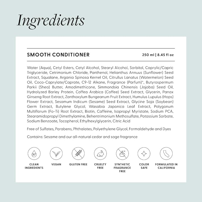 Arey Smooth Conditioner | Reduce the Signs of Aging Hair | Retains Moisture, Promotes Smoothness | For Use with Wash Shampoo | Vegan, Gluten-Free, Residue-Free & Cruelty-Free (8.45 Fl Oz, 30 Uses)