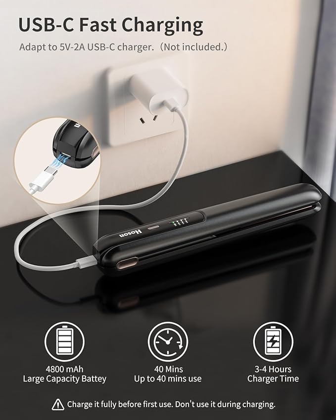 Cordless Flat Iron,Portable Mini Hair Straightener Travel for Bangs,Short Hair, Rechargeable Curling Iron for Touch Ups (Black)