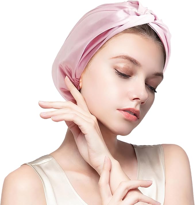 MISF 22 Momme 100% Real Mulberry Silk Bonnet For Sleeping Women, Double Layer Pure Silk Bonnet with Adjustable Elastic Band