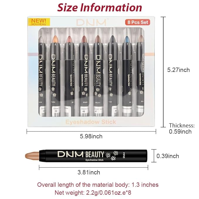 evpct 8Pcs Cream Eye Shadow Brightener Sticks Set for Eyes, Silver Sand Gold Orchid Rose Mocha Deep Mauve Midnight Royal Blue Stone Shimmer Matte Pencil Eye shadow Crayon Stick Palette Makeup Set07