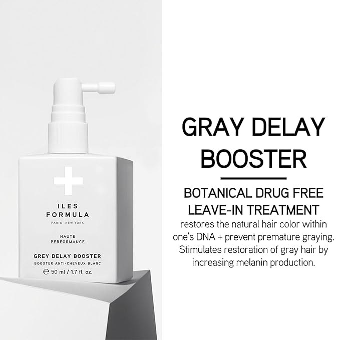 ILES FORMULA Grey Delay Anti Gray Hair Booster – Botanical Leave-In Treatment Spray with Silverfree and Melanogray to Restore Natural Hair Color and Prevent Premature Greying, 1-Month Supply