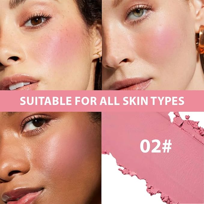 Powder Matte Blush Cheeks Face Makeup for Women With Mirror and Powder Puff Monochrome Blushes Lightweight,Smooth,Blendable,Fade and Transfer-Resistant Baked Blush,Effortless Matte Natural Finish